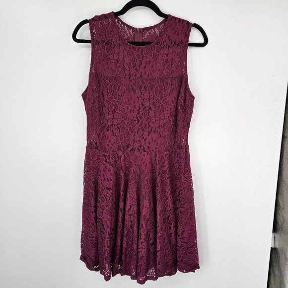 Lulus Red Skater Dress Lace Work Wedding Date Night Cute Sleeveless XL Flirty - Picture 3 of 11